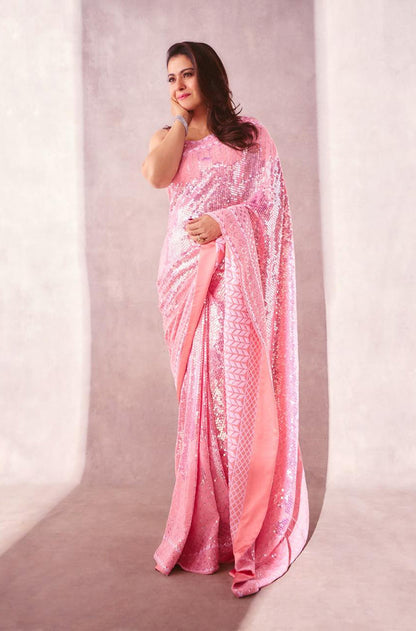 Kajol In Our Dusty Pink Mijwan Embroidered Saree Set