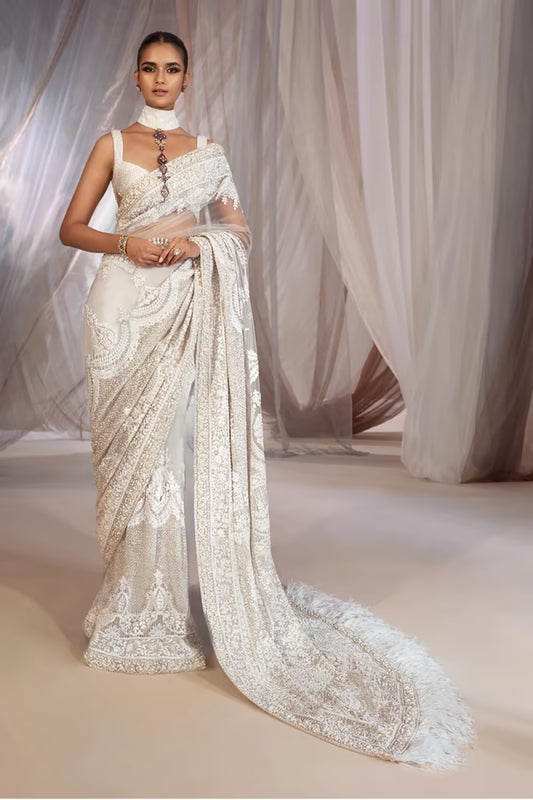 Ivory Mijwan Tassel Drop Saree Set