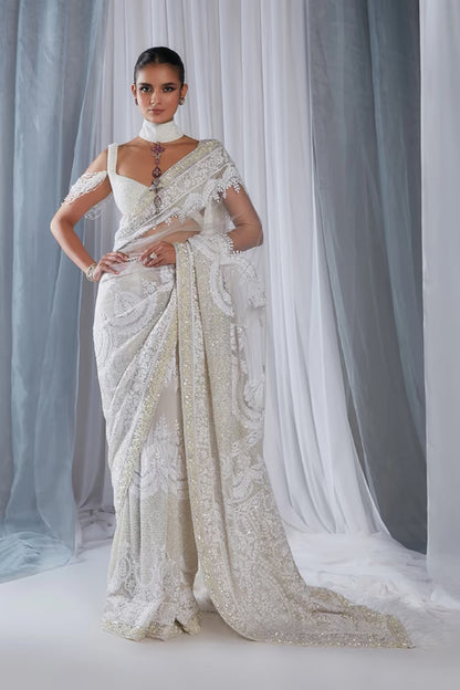 Ivory Mijwan Tassel Drop Saree Set