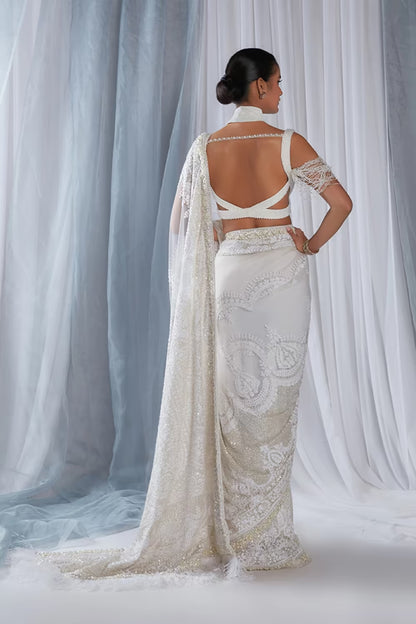 Ivory Mijwan Tassel Drop Saree Set