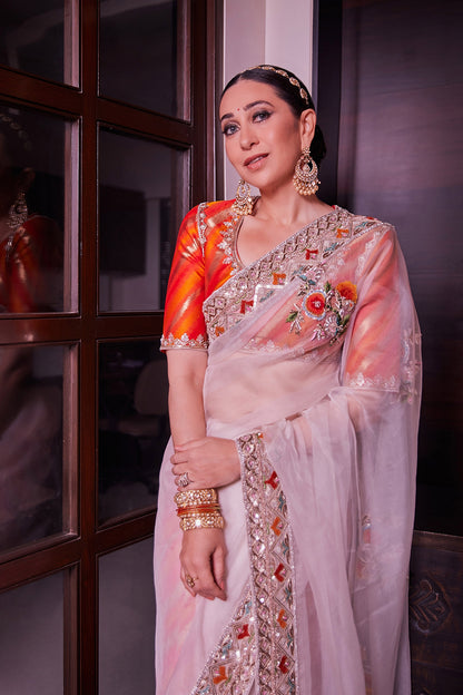 Karishma Kapoor in Ivory Saree with a Brocade Blouse
