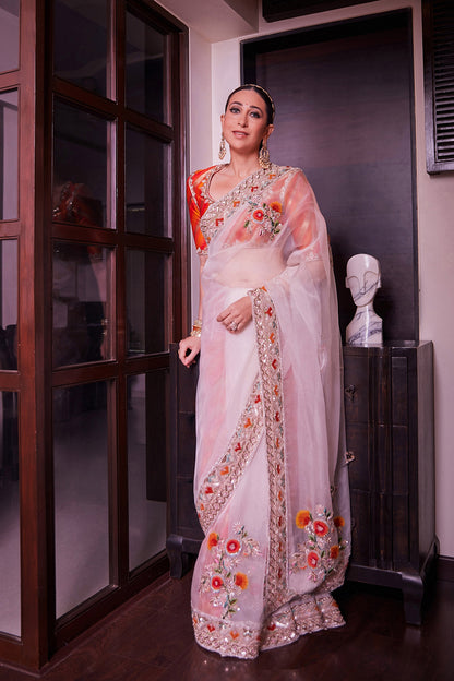 Karishma Kapoor in Ivory Saree with a Brocade Blouse