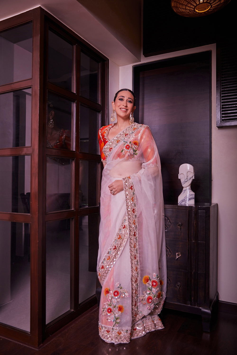 Karishma Kapoor in Ivory Saree with a Brocade Blouse