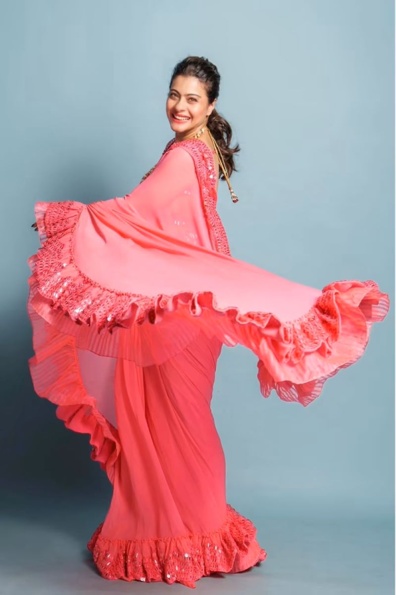 Kajol Devgann in Pink Shaded Ruffle Saree