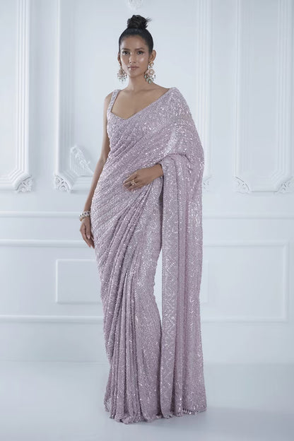 Lilac Sequin Heavy Encrusted Saree Set