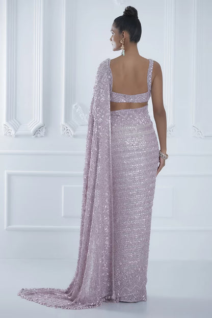Lilac Sequin Heavy Encrusted Saree Set