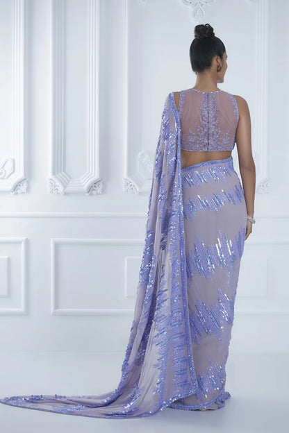 Lilac Sequin Metallic Saree Set