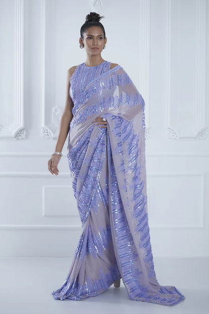 Lilac Sequin Metallic Saree Set