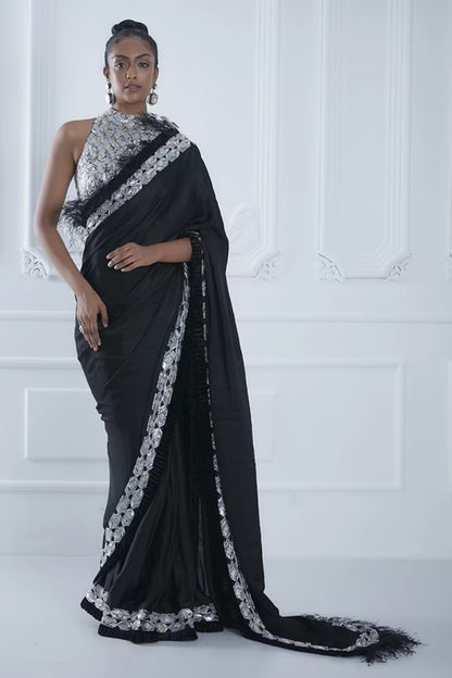 Black Sequin Embroidered Saree Set
