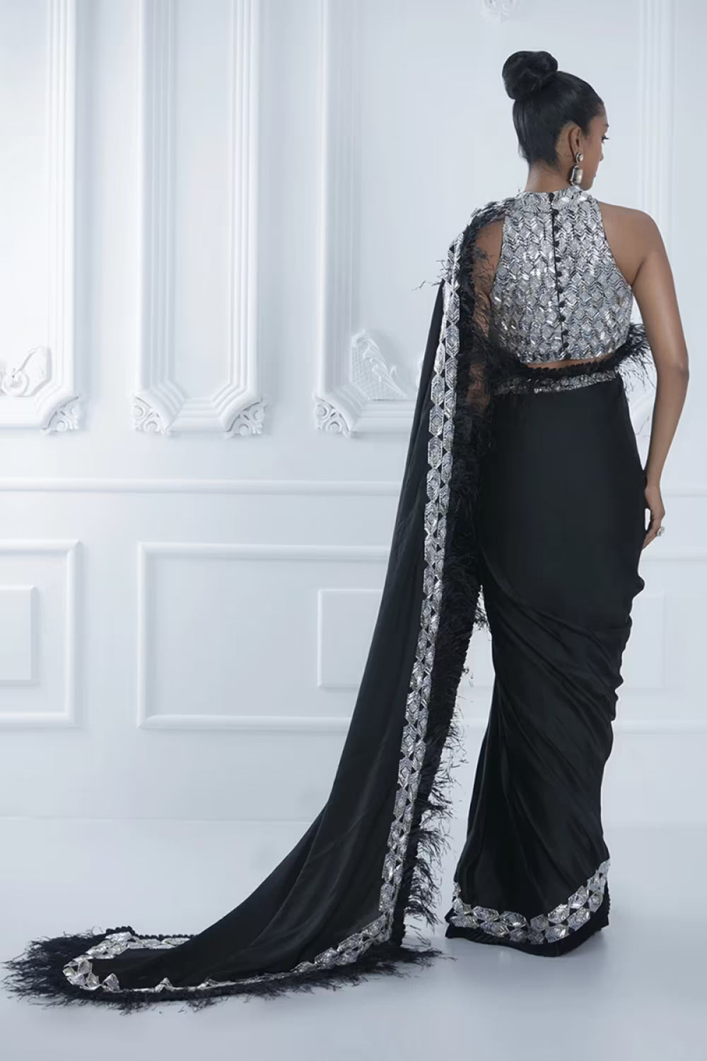 Black Sequin Embroidered Saree Set