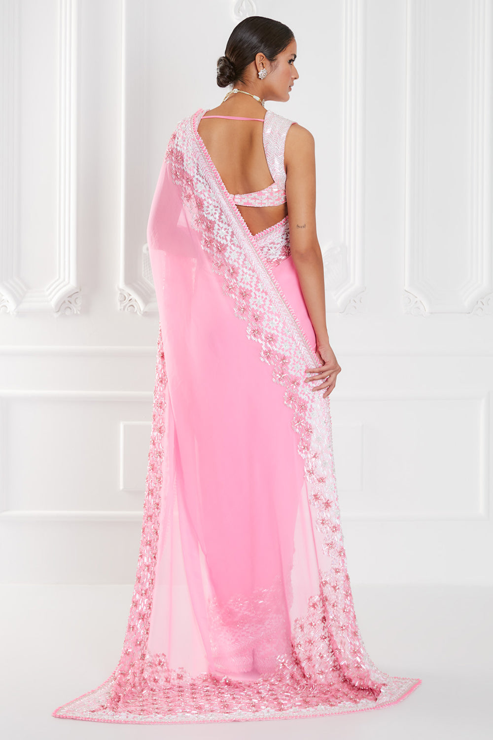 Dual Color Pink Chiffon Saree