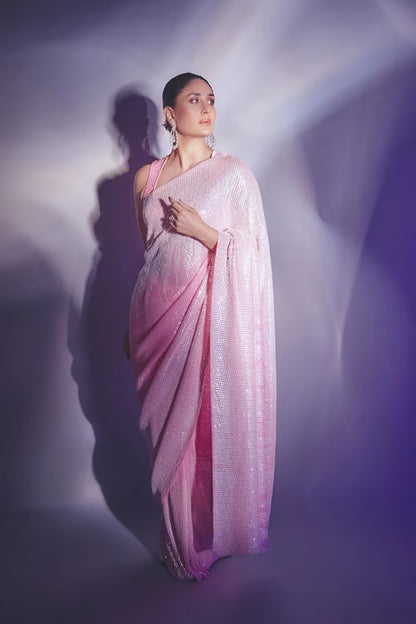Kareena Kapoor in our Candy Pink Sequins Saree Set