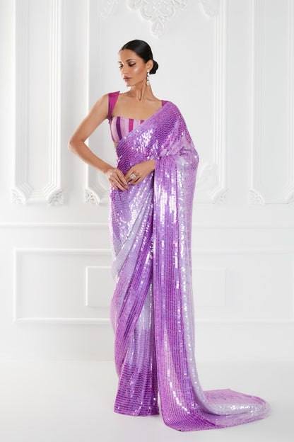Violet Chiffon Sequin Saree Set