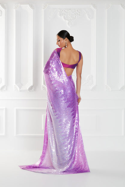 Violet Chiffon Sequin Saree Set