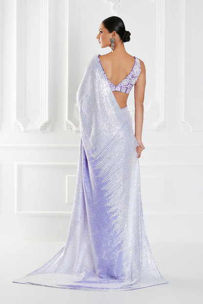 Lavender OmbrÃ© Sequins Embroidered Saree Set