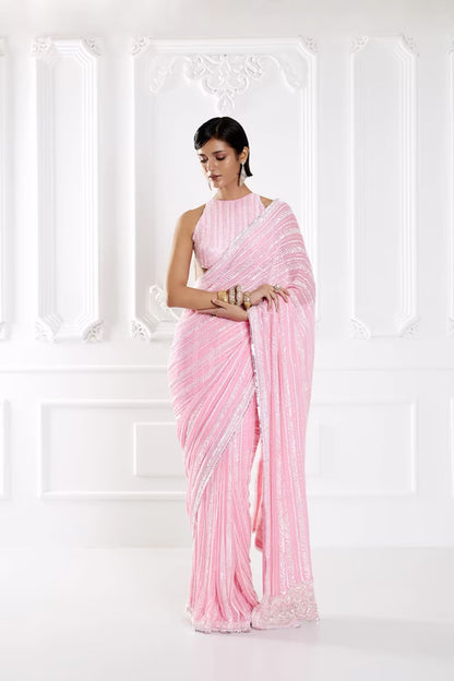 Candy Pink Taban Sequin Saree Set