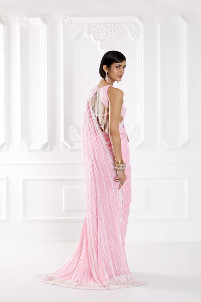 Candy Pink Taban Sequin Saree Set