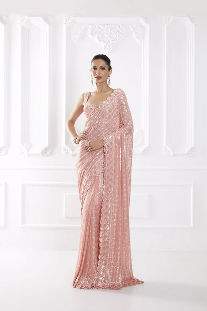 Peach Embroidered Saree Set