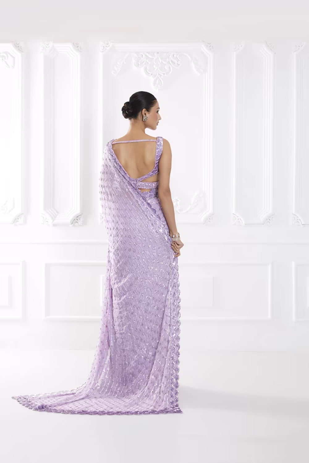 Lilac Embroidered Saree Set