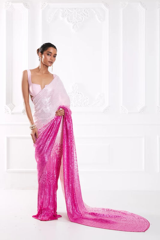 Shaded Pink Sequin Saree Set