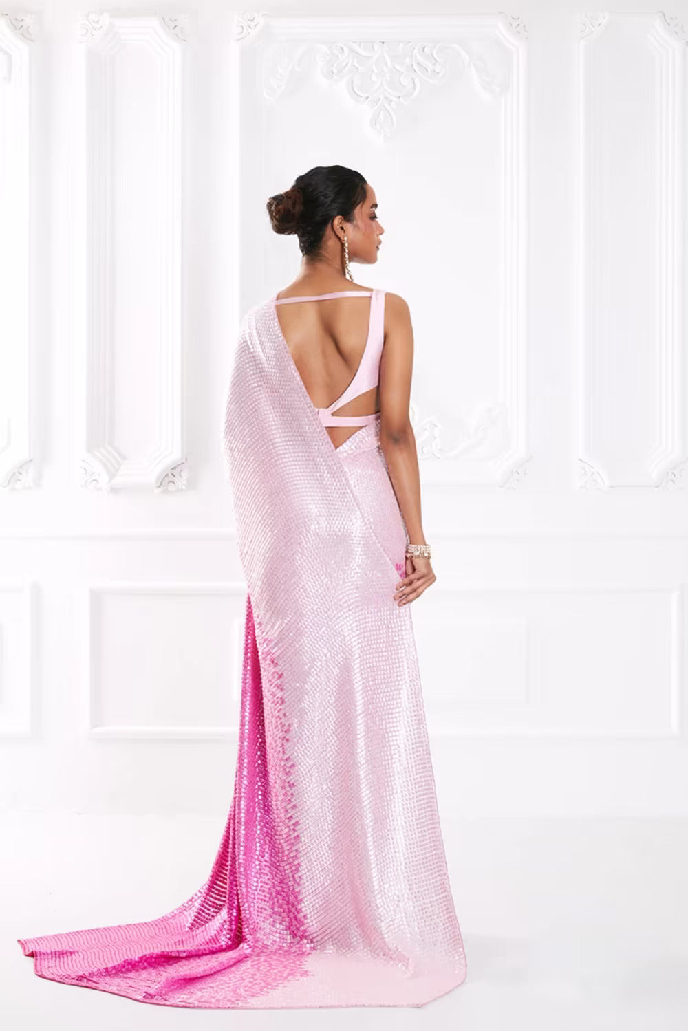 Shaded Pink Sequin Saree Set