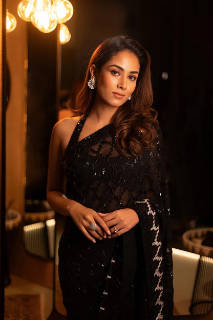 Mira Rajput Kapoor in our Black Sequin Taban Saree Set