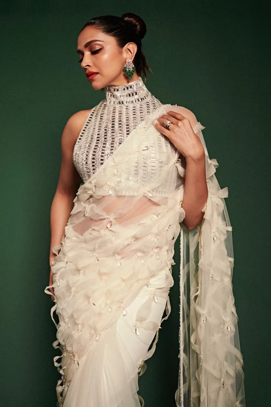 Deepika Padukone in Cream Saree Set