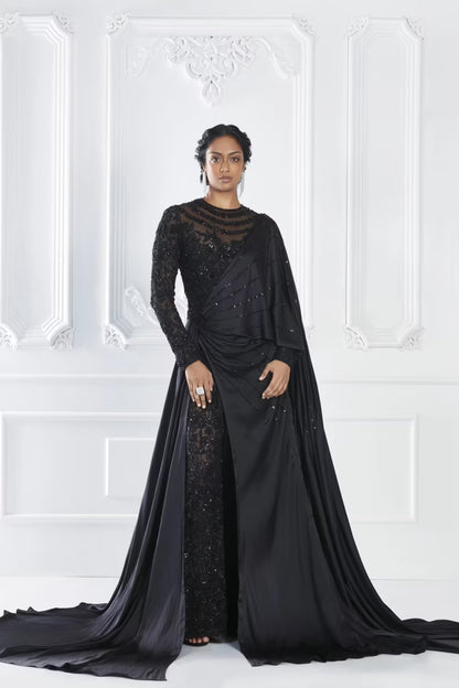 Black Embellished Saree Jumpsuit