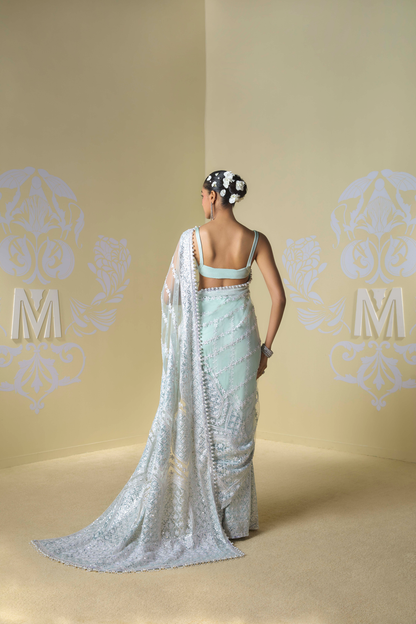 Mint Green Kashmiri Embroidered Saree Set