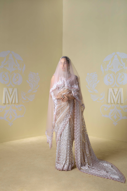 Soft Blush and Ivory Kashmiri Saree Set