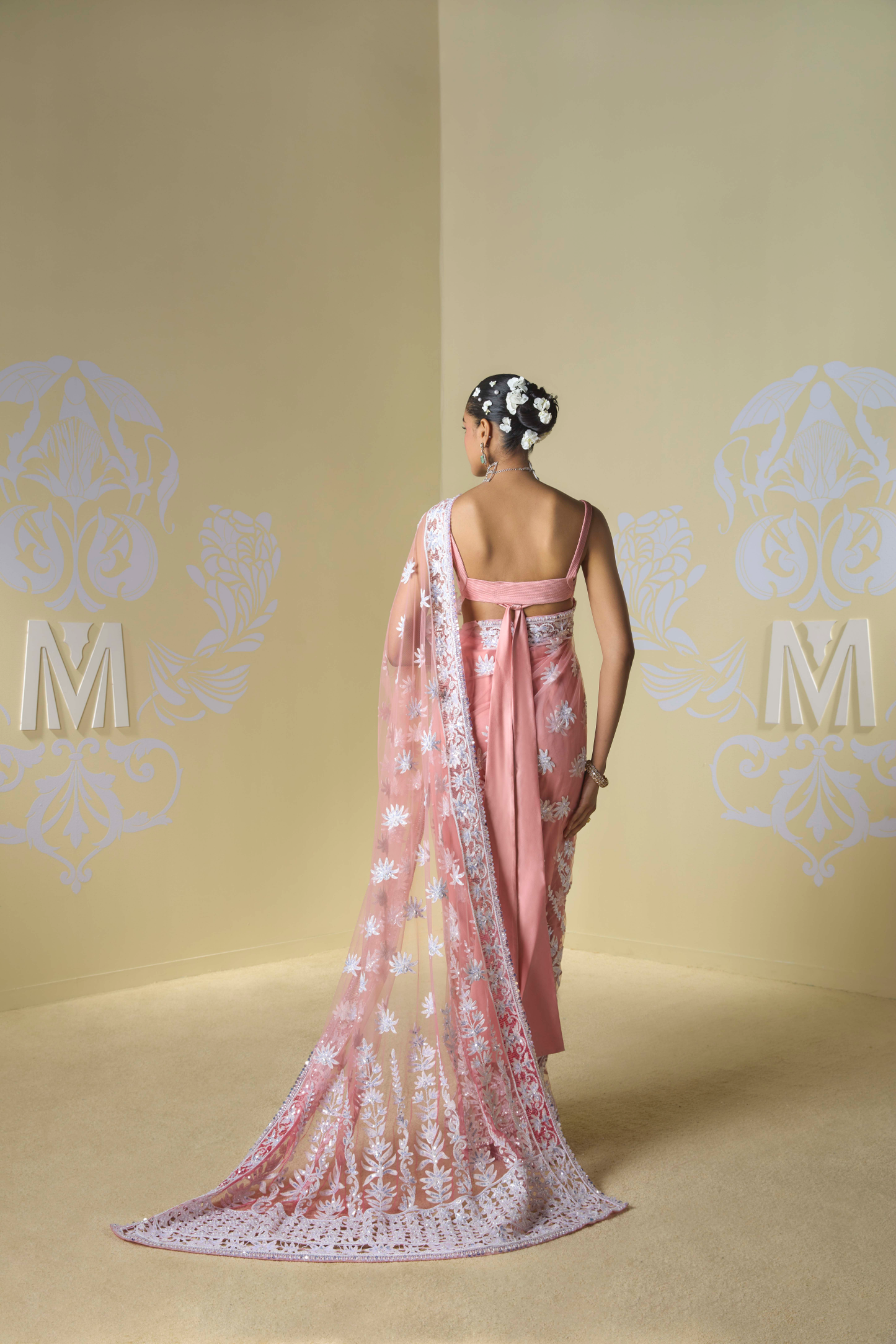 Coral Kashmiri Embroidered Saree Set