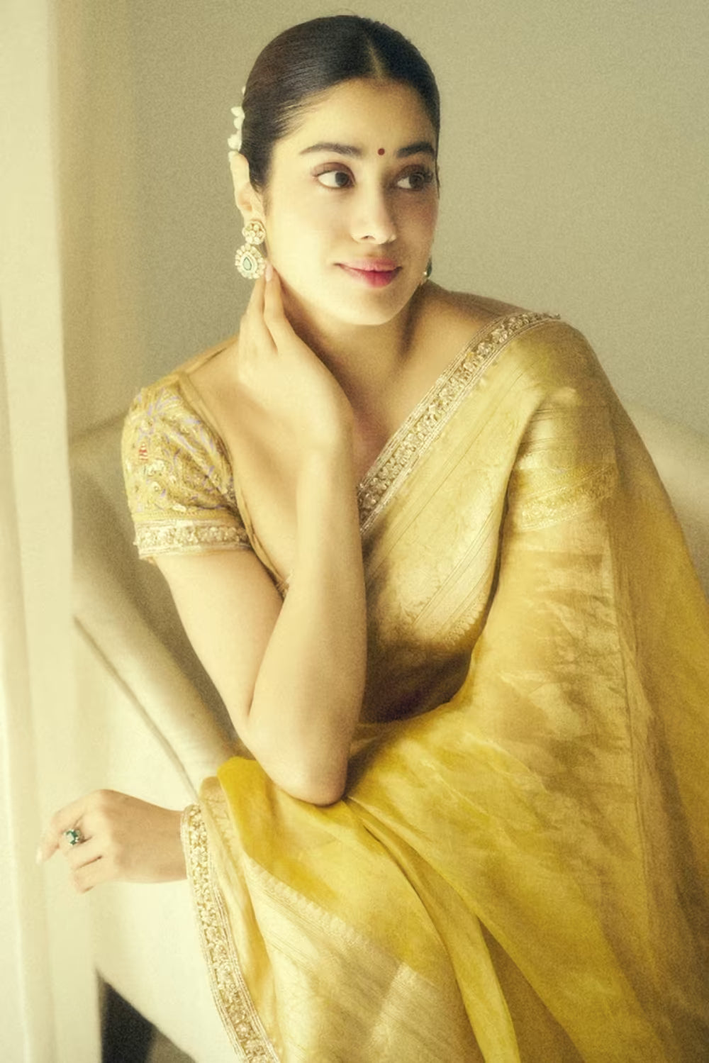 Janhvi Kapoor in Yellow Saree Set