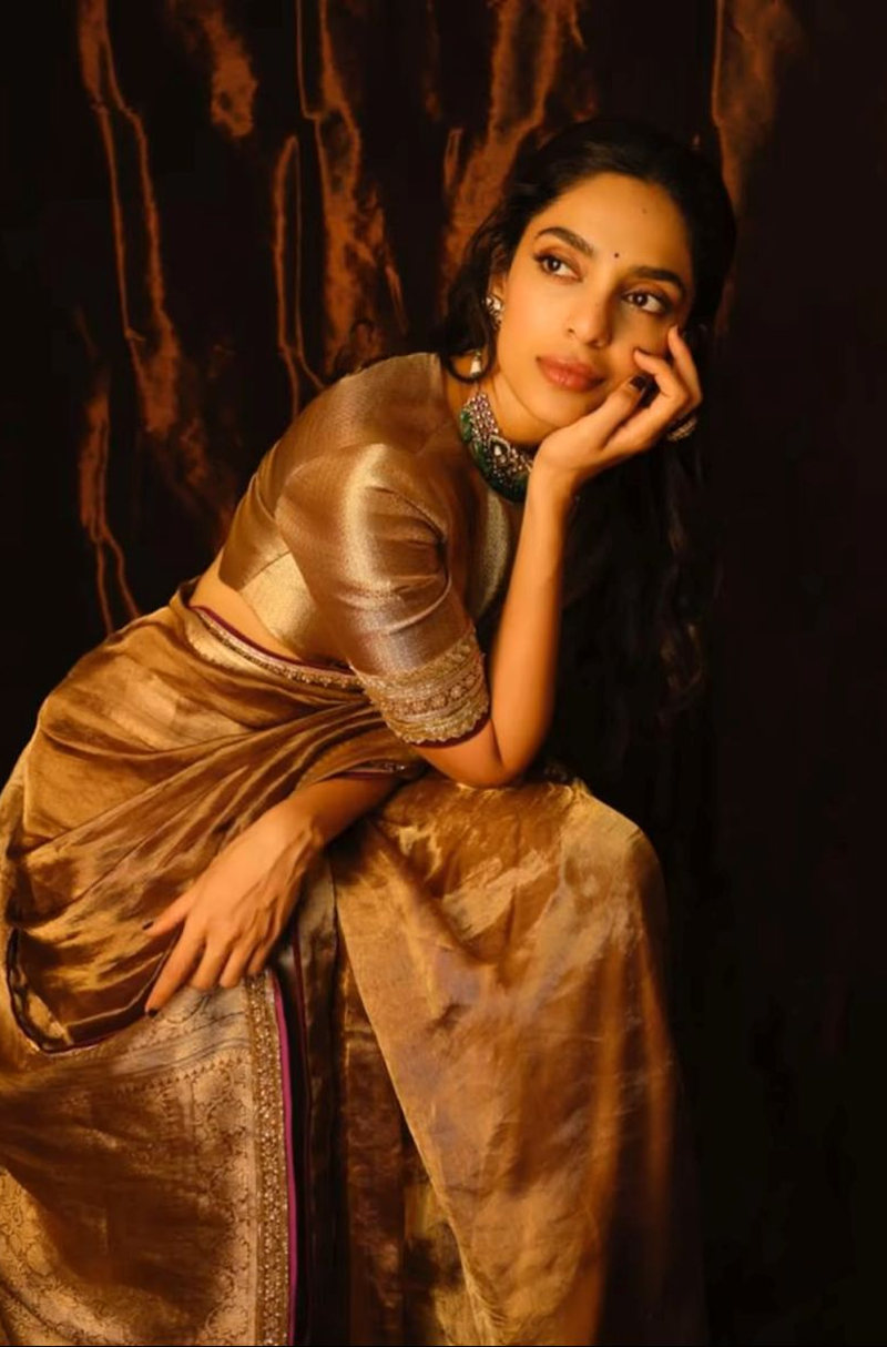Sobhita Dhulipala in our Handwoven Tissue Saree Set