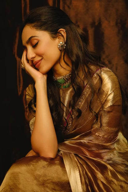 Sobhita Dhulipala in our Handwoven Tissue Saree Set