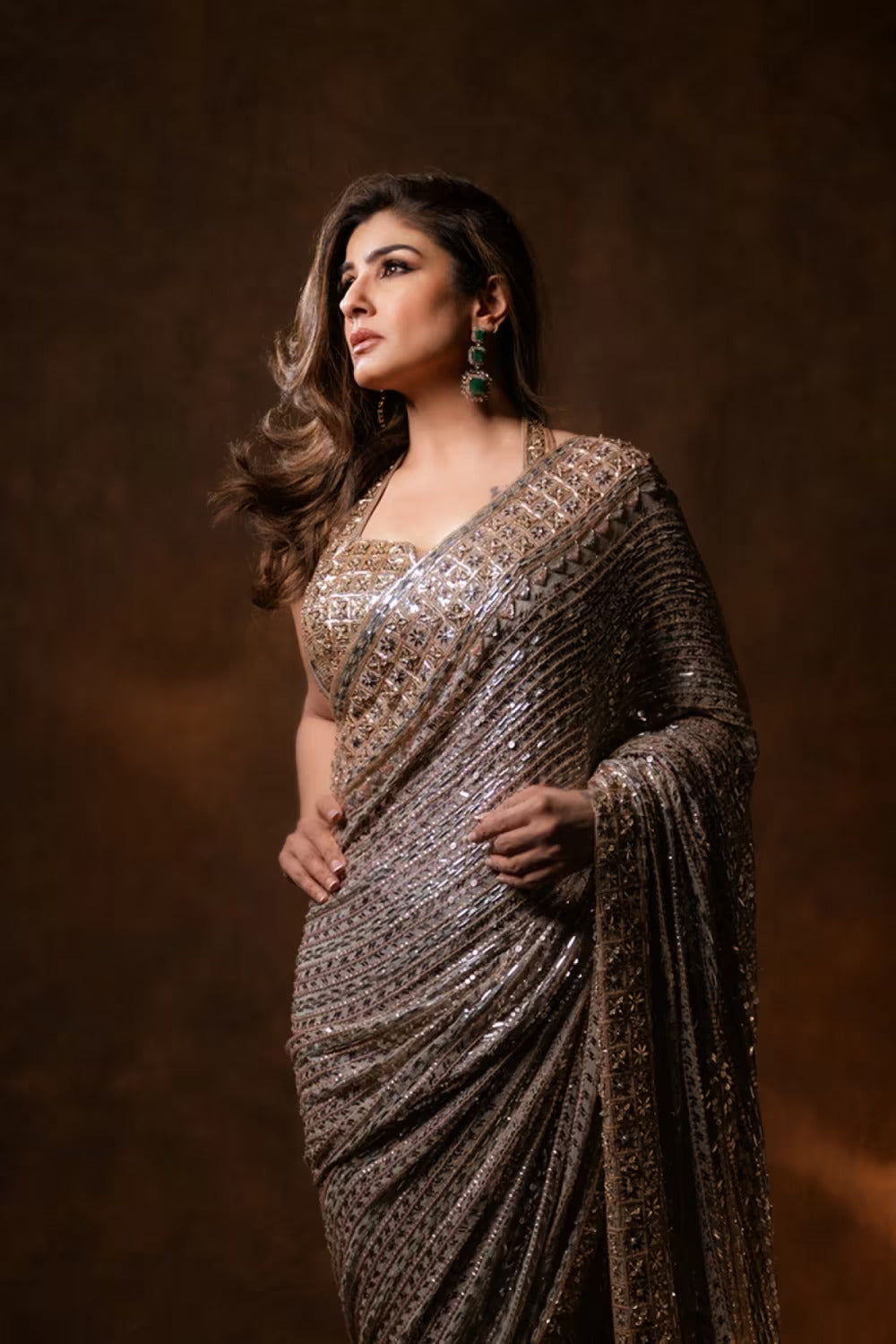 Raveena Tandon in our Grey Taban Saree Set