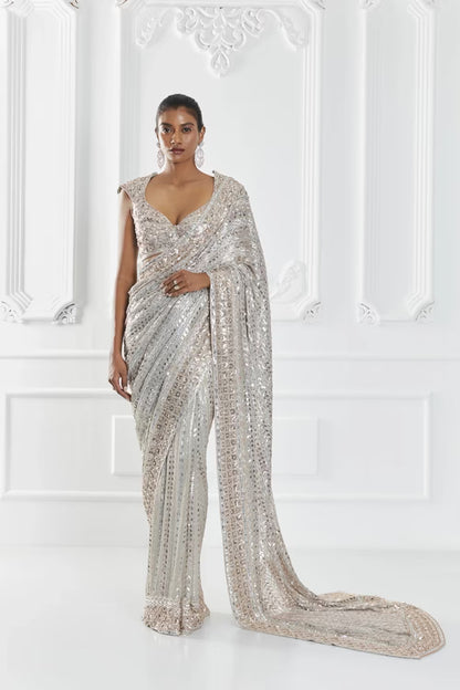 Grey Taban Embellished Saree Set
