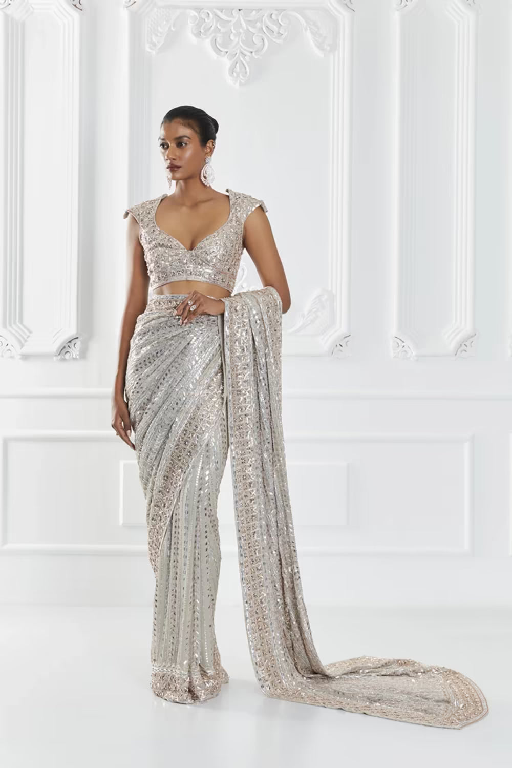 Grey Taban Embellished Saree Set