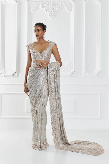 Grey Taban Embellished Saree Set