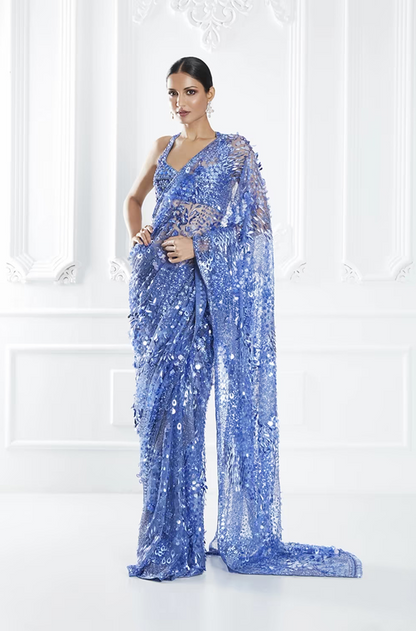Cerulean Blue Sequin Saree Set