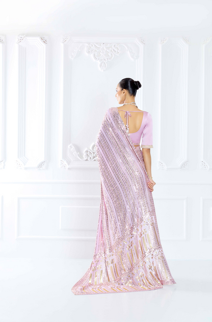 Lavender Embroidered Saree Set