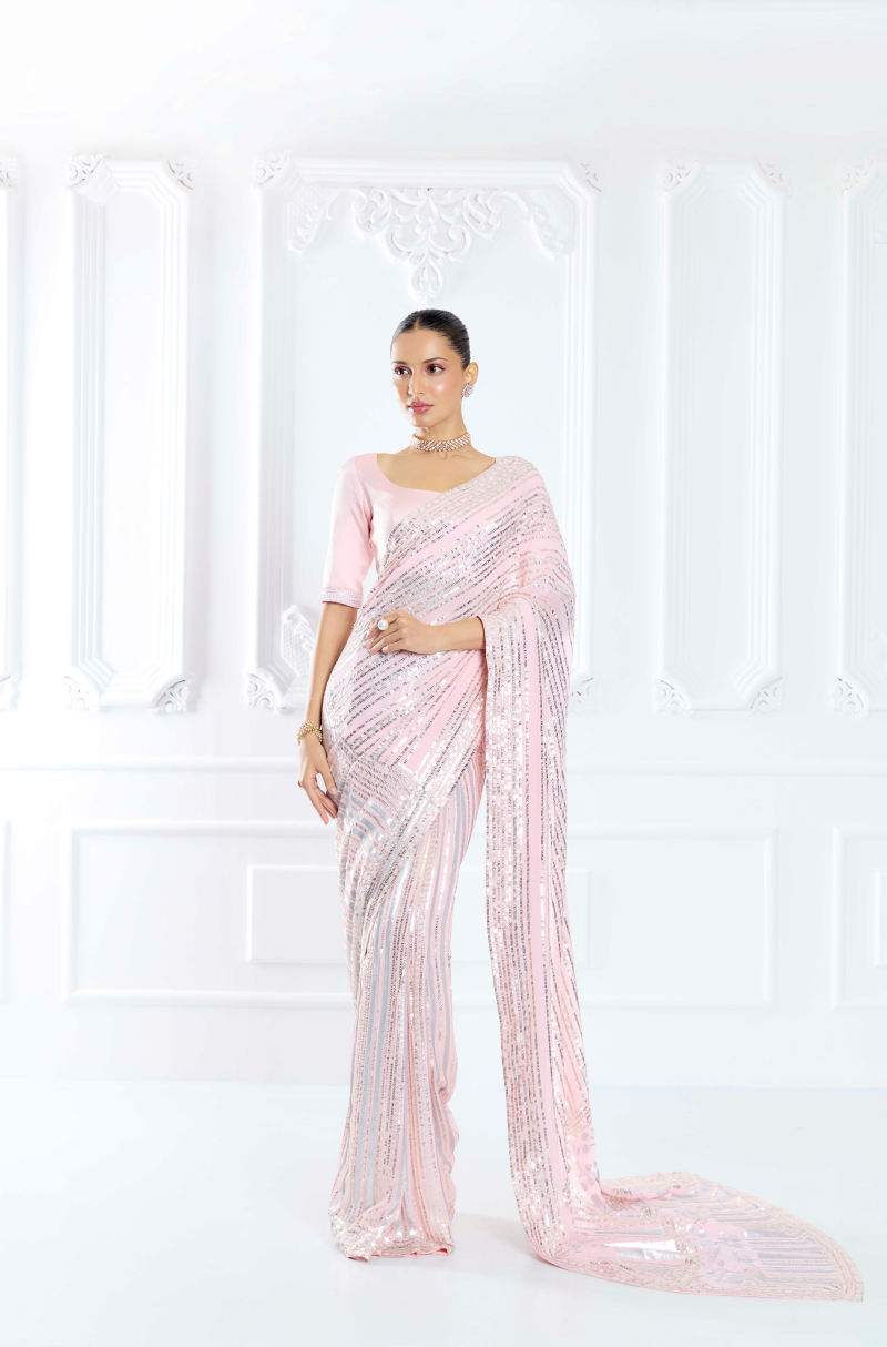 Soft Pink Embroidered Saree Set
