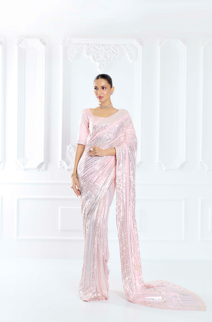 Soft Pink Embroidered Saree Set