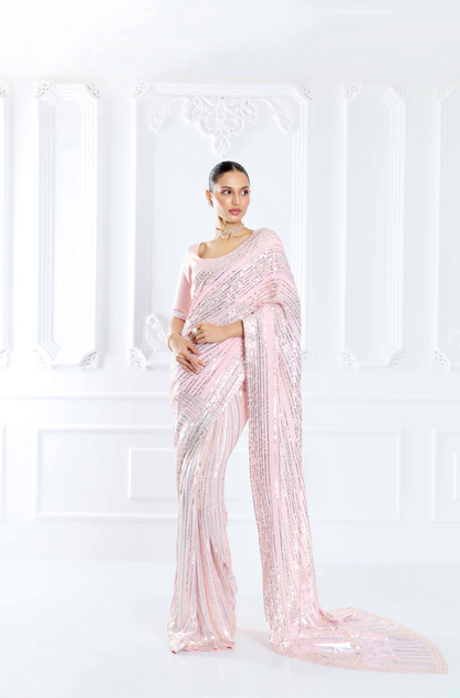 Soft Pink Embroidered Saree Set