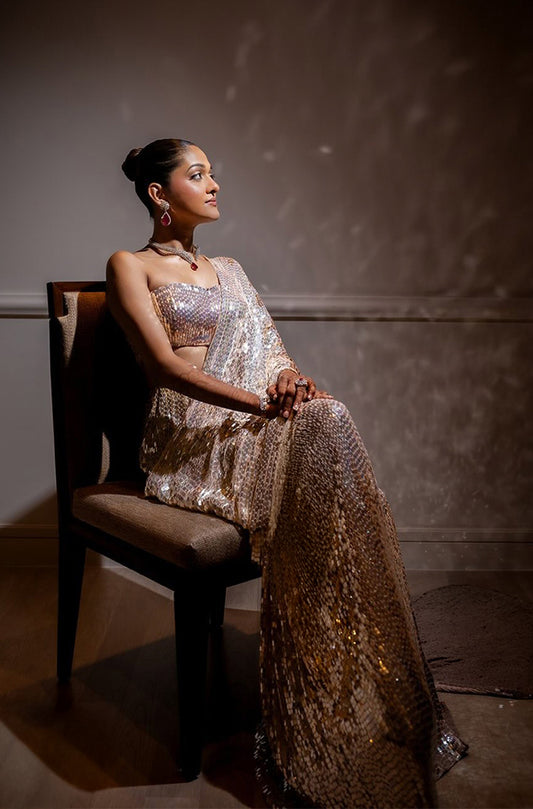 Bride: Christelle Ram in our Silver Shaded Sequin Saree Set