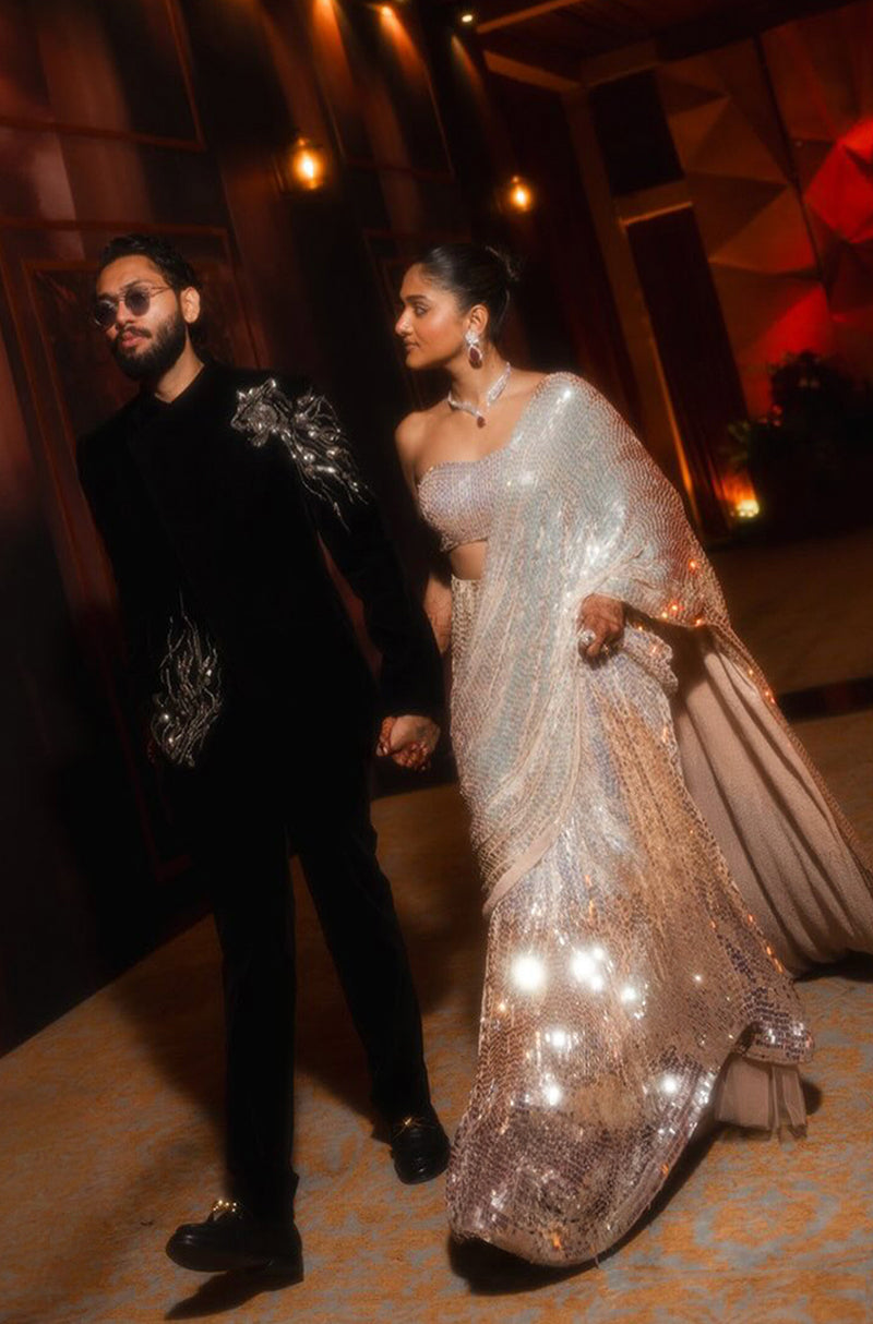 Bride: Christelle Ram in our Silver Shaded Sequin Saree Set