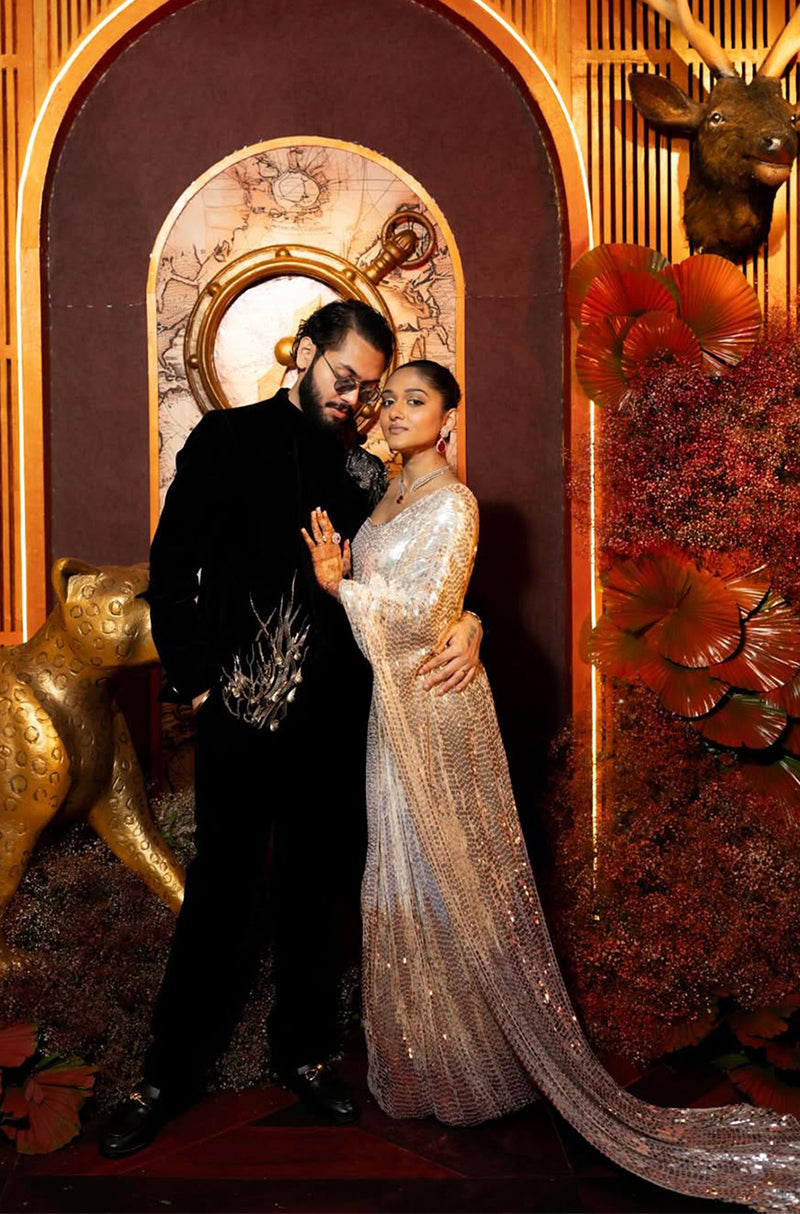 Bride: Christelle Ram in our Silver Shaded Sequin Saree Set