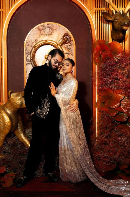 Bride: Christelle Ram in our Silver Shaded Sequin Saree Set