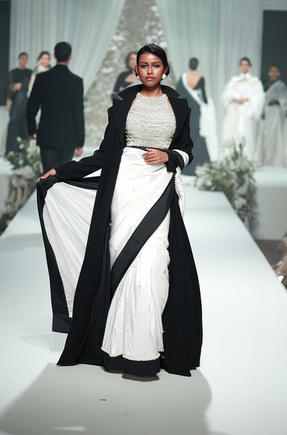 Ivory with Black Border Saree Set