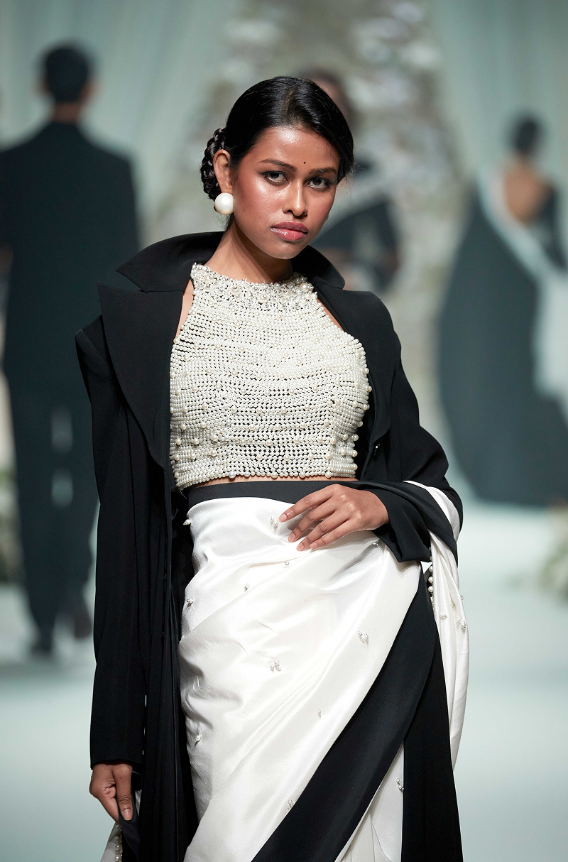 Ivory with Black Border Saree Set