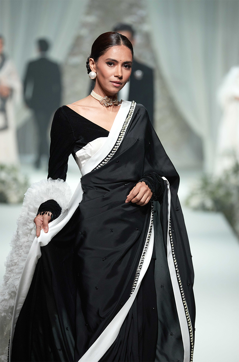 Black with Ivory Border Saree Set